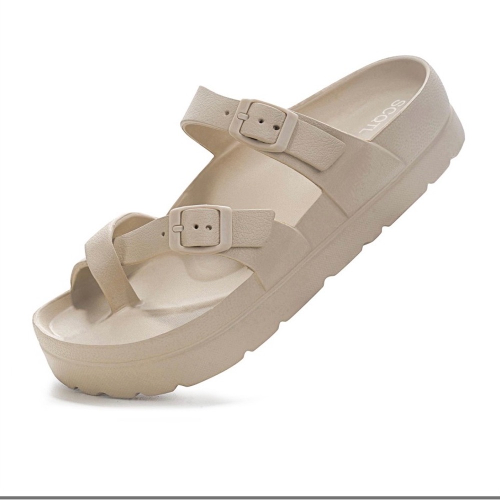 SCQTL Women's Platform Sandals / Comfort Slides Adjustable Slip Ons size 6 nwt